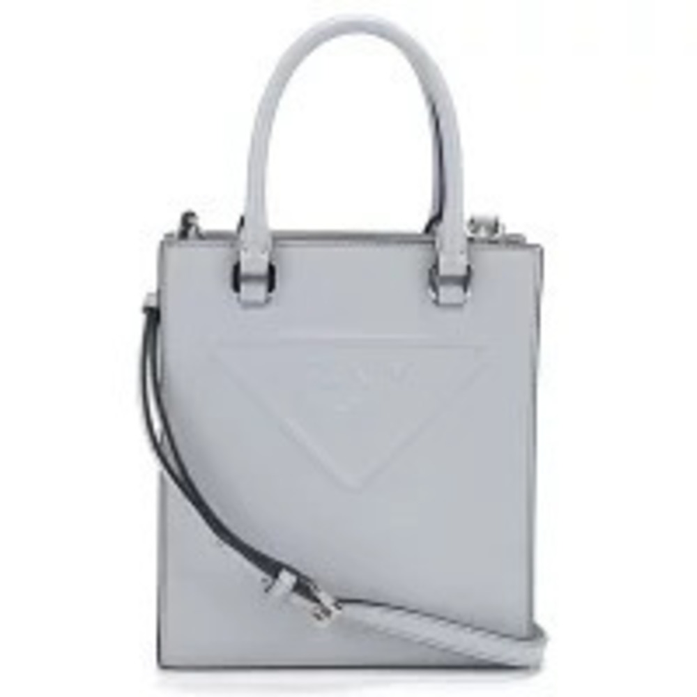Prada Tote Tessuto Saffiano Bag Triangle Leather Blue Handbag